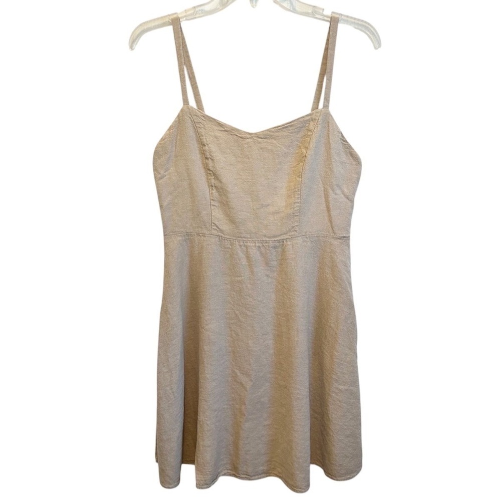 Old Navy Linen Dress Medium Beige Tan Fit & Flare Cami Mini Coastal Cottage Boho - Picture 2 of 7